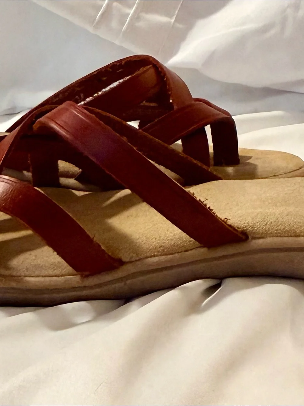 Vintage G.H. Bass Cognac Leather Crisscross Slide Sandals Comfort Sz 11 EU 42